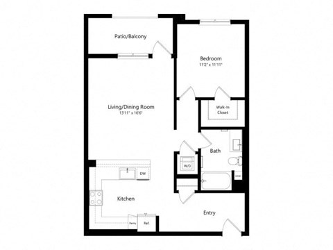 a floor plan of a unit with a bedroom and a living room